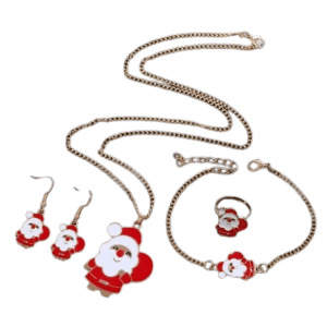 Gold Coloured Metal Santa Father Christmas 4 Piece Jewellery Set