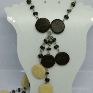 Earth and Surf Vegan Wooden Flat Brown and Cream Disc Beaded Necklace with Extender