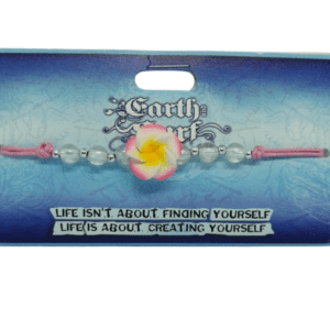 Earth and Surf Vegan Pink Corded Bracelet with Centre Pink and Yellow Flower with AB Round Beads