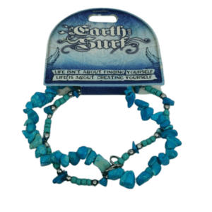 Earth and Surf Vegan Turquoise 2 in 1 Elasticated Natural Stone Bracelet with Turquoise Coloured Wooden Beads
