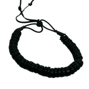 Earth and Surf Vegan Black Round Wooden beaded Bracelet on Dark Brown Adjustable Leather