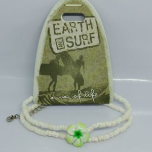 Earth and Surf Vegan White Double Layered Adjustable Beaded Bracelet with Centre Light Green Flower Bead
