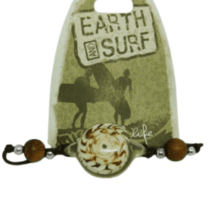 Earth and Surf Vegan Brown Corded Bracelet with Round Beads and Round Cream Pendant with Shell Inside
