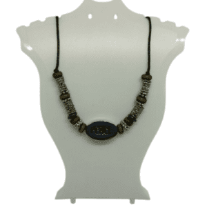 Earth and Surf Vegan Peace Silver Coloured Engraved Pendant with Silver Coloured Beads