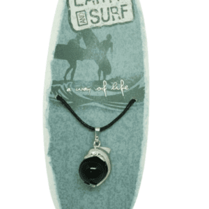 Earth and Surf Vegan Black Corded Necklace with Silver Coloured Dolphin and Black Obsidian Spinning Bead Pendant