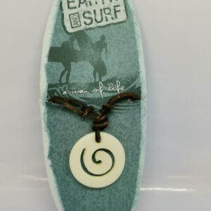 Earth and Surf Vegan Brown Corded Leather Necklace with White Swirl Pendant