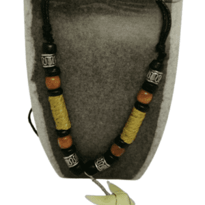 Earth and Surf Vegan Black Corded Necklace with Fake Tooth Pendant and Wooden Beads