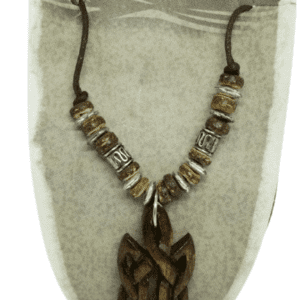 Earth and Surf Vegan Brown Corded Necklace with Wooden Celtic Pattern Pendant and Wooden Beads
