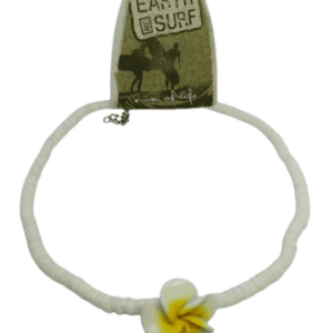 Earth and Surf Vegan White Beaded Adjustable Shell Necklace with Centre Yellow Flower Bead