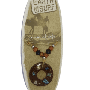 Earth and Surf Vegan Khaki Corded Necklace with Wooden Beads and Round Dark Brown Shell Chip Pendant