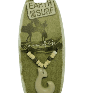 Earth and Surf Vegan Cord Adjustable Necklace with Cream and Silver Coloured Beads and Centre Cream Hook Pendant