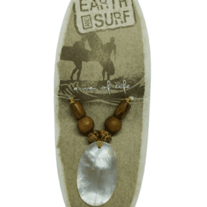 Earth and Surf Vegan Tan Corded Necklace with Wooden Beads and Shell Pendant