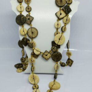 Earth and Surf Vegan Tan and Brown Disc Wooden and Amber Coloured Beaded Adjustable Necklace