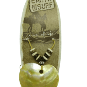 Earth and Surf Vegan Tan corded Necklace with Large Shell Heart Pendant and Wooden Beads