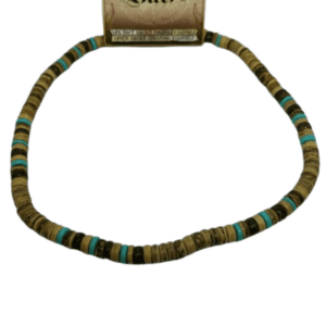 Earth and Surf Vegan Brown Cream and Turquoise Wooden Beaded Elasticated Necklace