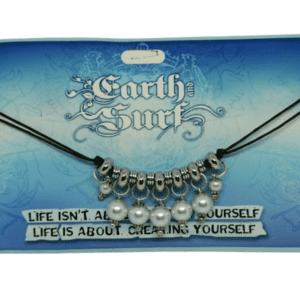 Earth and Surf Vegan Brown Double Corded Necklace with Silver Coloured Metal Rings and Round Pearl Type Beads