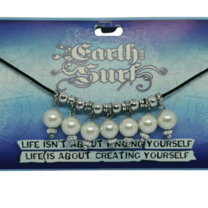 Earth and Surf Vegan Black Corded Necklace with Silver Coloured Metal Rings and Round Pearl Type Beads