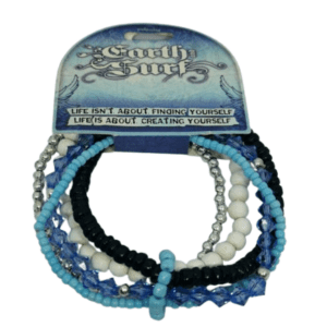 Earth and Surf Vegan 5 in 1 Elasticated Bracelet with Blues White Silver Coloured Beads