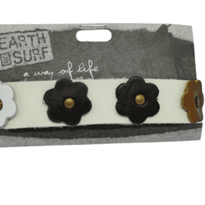 Earth and Surf Vegan White Leather Press Stud White Tan and Brown Flower Bracelet