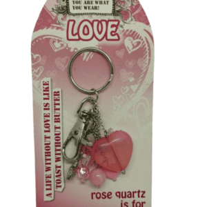 Earth and Surf Vegan Pink Rose Quartz Key Ring with Pink Beads Rose Quartz Gemstone Love Heart and Silver Star