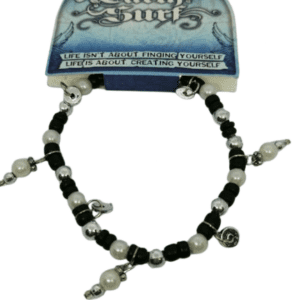 Earth and Surf Vegan Black White and Silver Coloured Beaded Elasticated Bracelet