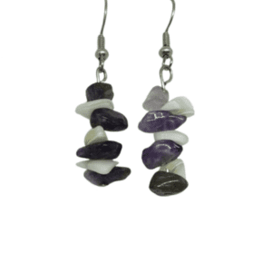 Earth and Surf Vegan Irregular Amethyst and White Chip Gemstone Beaded Hanging Earrings