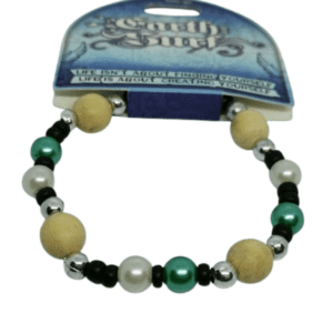 Earth and Surf Vegan Aqua Black Silver Coloured and Cream Beaded Bracelet
