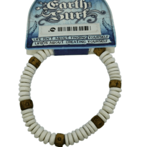 Earth and Surf Vegan Elasticated White and Patterned Cream Wooden Beaded Bracelet