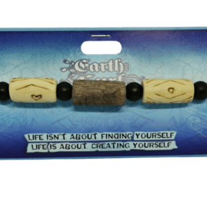 Earth and Surf Vegan Elasticated Bracelet with Black and Cream Wooden Beads