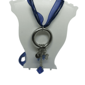 Earth and Surf Vegan Royal Blue Ribbon and Blue Corded Necklace with Butterfly and Heart Metal Pendant