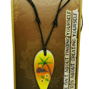 Earth and Surf Vegan Black Corded Necklace with Adjustable Chain with Yellow Palm Tree Tear Drop Surfers Pendant