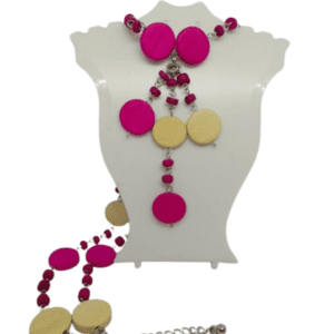 Earth and Surf Vegan Cream and Cerise Pink Disc Wooden Beaded Necklace