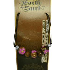 Earth and Surf Vegan Brown Corded Adjustable Necklace with Wooden Pink Flower Beads