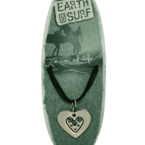 Earth and Surf Vegan Thin Black Corded Necklace with Metal Heart Pendant