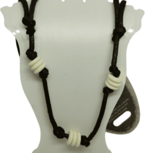 Earth and Surf Vegan Dark Brown Corded Necklace with Knot Design and White Beads