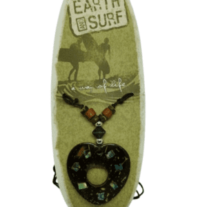 Earth and Surf Vegan Dark Brown Corded Necklace with Wooden Beads and Heart Shell Chip Pendant