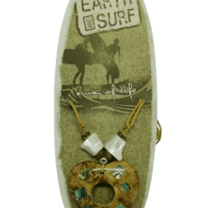 Earth and Surf Vegan Tan Cord Necklace with Wooden Beads and Heart Shell Chip Pendant and Pearl Beads