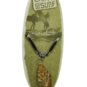 Earth and Surf Vegan Brown Corded Necklace with Asymmetrical Pendant with Tan Sea Shell Inside and Metal Beads in the Centre