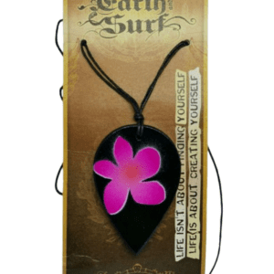Earth and Surf Vegan Black Corded Necklace with Large Black Tear Drop Pendant with Pink Flower