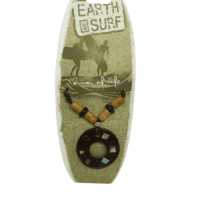 Earth and Surf Vegan Dark Brown Corded Necklace with Wooden Beads and Round Dark Brown Shell Chip Pendant