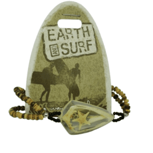 Earth and Surf Vegan Triangular Shaped Pendant with Sea Shell and Star Fish Inside with Double Layer Wooden Beads