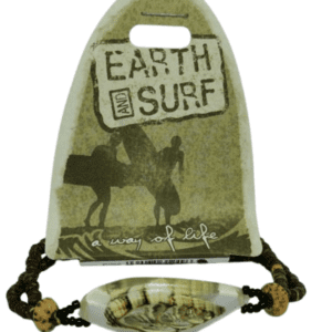 Earth and Surf Vegan Asymmetrical Shaped Pendant with a Brown Coloured Shell Inside with Wooden Beads