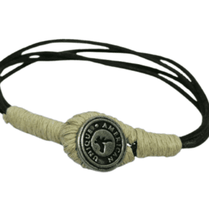 Earth and Surf Vegan Dark Brown Leather and Cream Corded Bracelet with Silver Coloured Button Detail
