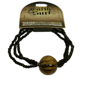 Earth and Surf Vegan Brown Elasticated Wooden Beaded Bracelet with Large Wood Effect Centre Bead