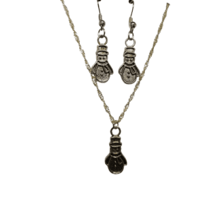 Silver Coloured Metal Snowman Pendant Necklace and Earring Set