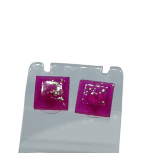 Square Hot Cerise Pink Glitter Stud Style Earrings