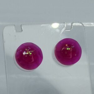 Hot Cerise Pink Glitter Round Stud Style Earrings