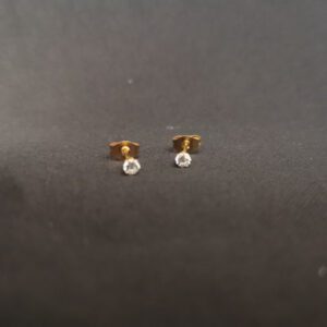 Gold Coloured Stainless Steel Clear Crystal Stud Style Earrings