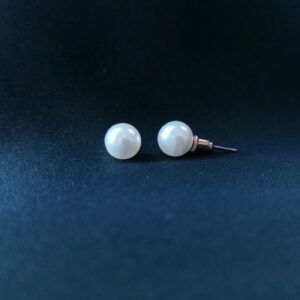 Gold Coloured White Pearl Type Stud Style Earrings