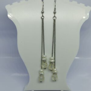 Long Hanging Light Weight Earrings Clear AB Beads and White Pearl Beads
